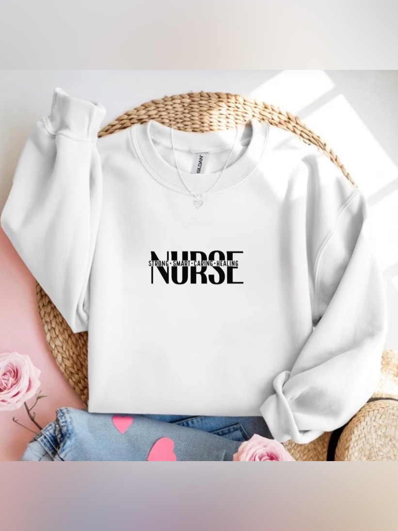 Nurse Strong Smart Caring Healing White Crewneck Sweatshirt Rn Gift